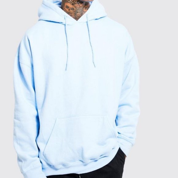 Boohoo Other - boohoo Men's Oversized Graffiti Teddy Hoodie in Light Blue Size L NWT